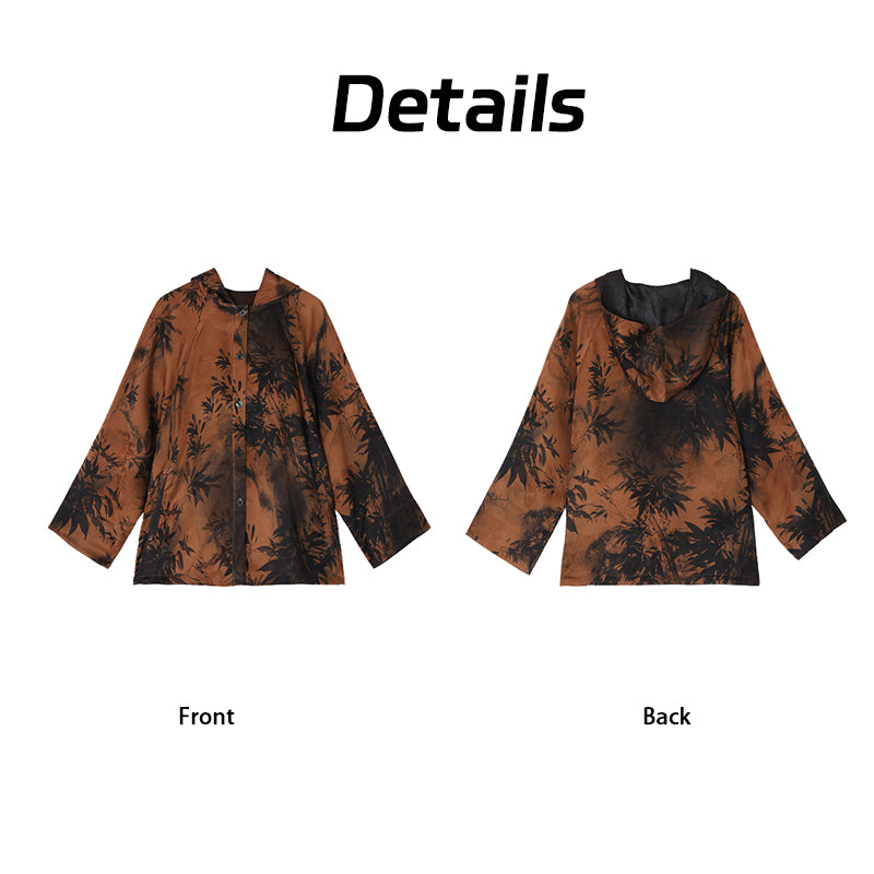 Ink painting hooded jacket UV protection and windproof Suitable for both indoor and outdoor use  Guangdong Black Pearl Gambiered Guangdong Gauze xiangyunsha