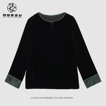 Jade Embroidered Silk Blouse Xiangyunsha Chinese style l Tailored Silhouette | Breathable & Luxurious | SummerElegance Guangdong Black Pearl Gambiered GuangdongGauze xiangyunsha