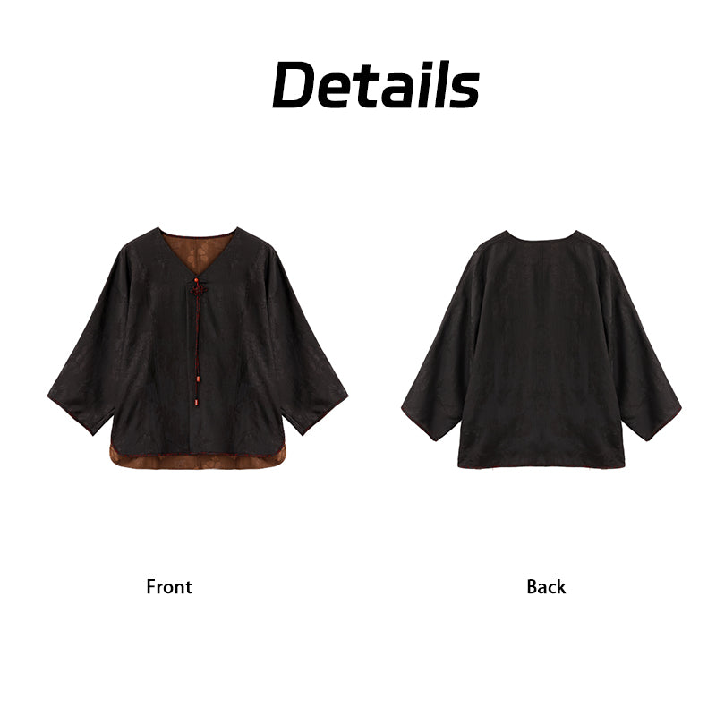 Xiangyunsha Chinese-style top · Handmade rope knotembellishment . Luxury Series  Guangdong Black Pearl Gambiered Guangdong Gauze xiangyunsha