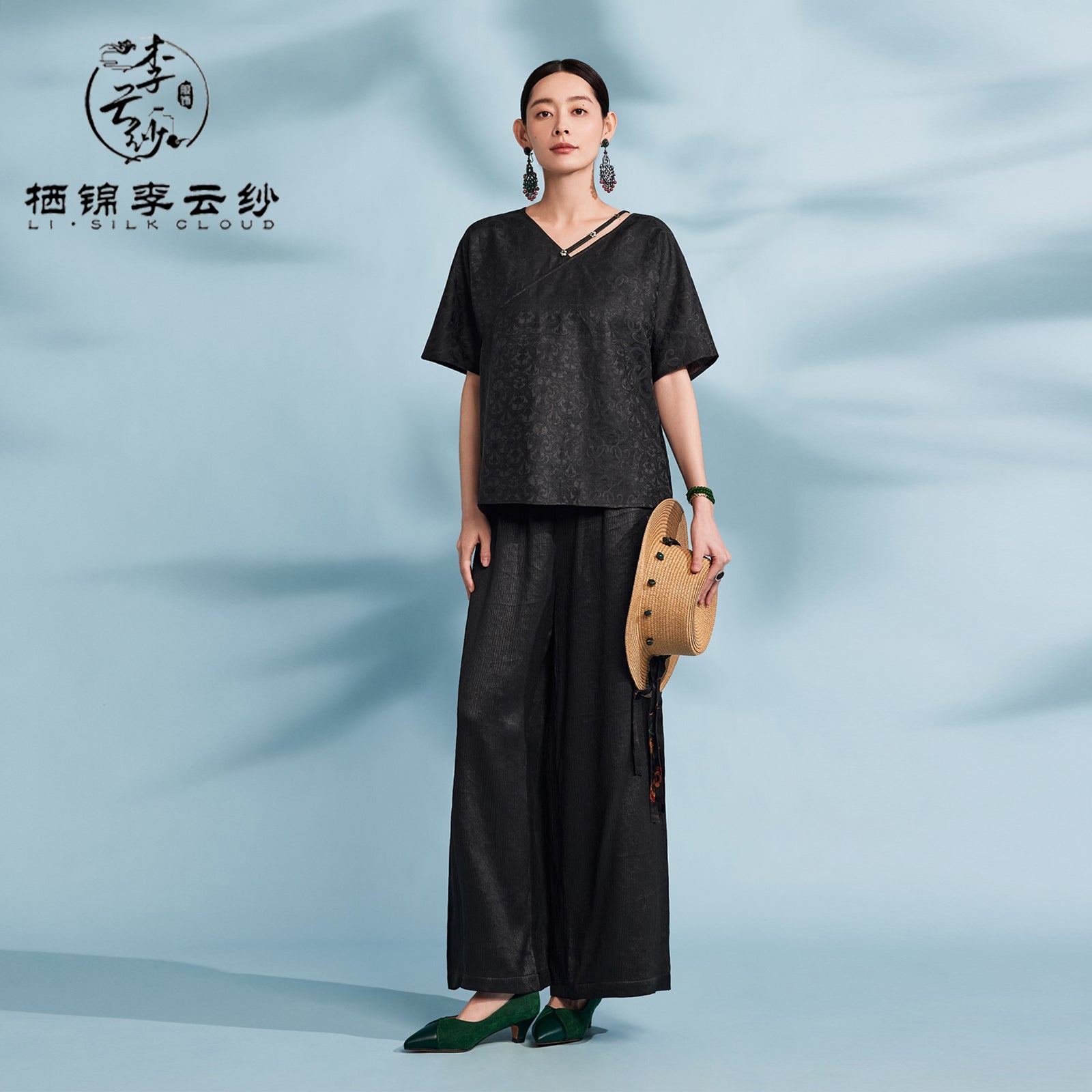 Pants - Soft Skin-Friendly Fabric, Elegant Oriental Trousers Guangdong Black Pearl Gambiered Guangdong Gauze xiangyunsha