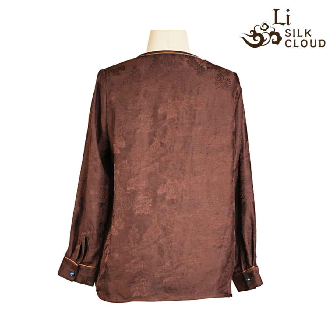 Top，100% Mulberry Silk，Chinese Style Long Sleeve，Elegant Silk Guangdong Black Pearl Gambiered Guangdong Gauze xiangyunsha