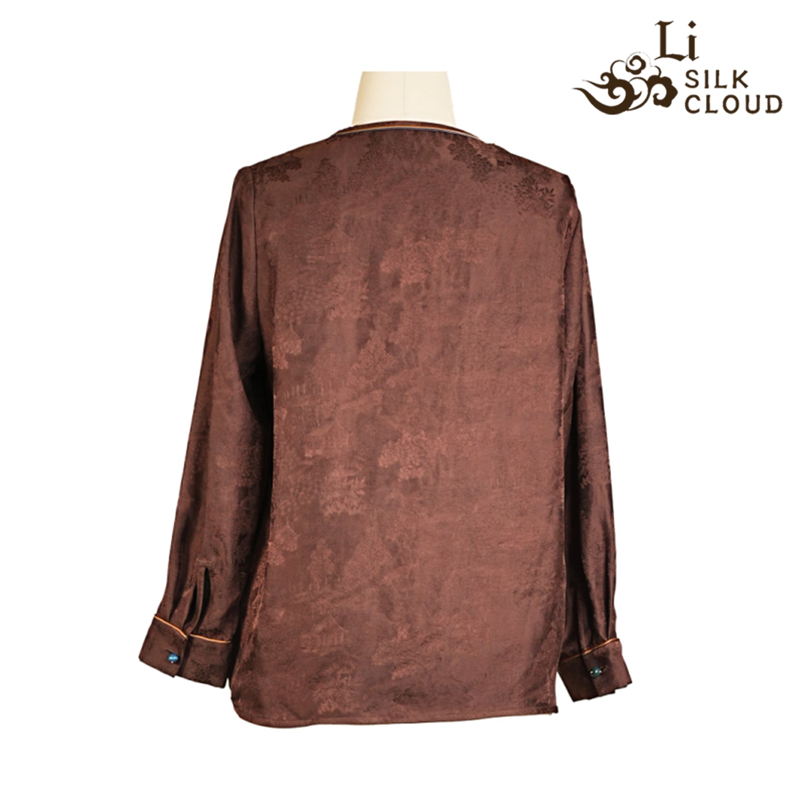 Top，100% Mulberry Silk，Chinese Style Long Sleeve，Elegant Silk Guangdong Black Pearl Gambiered Guangdong Gauze xiangyunsha