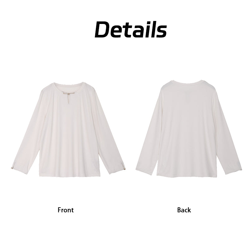 Wool Long Sleeve Top - 100% Pure Wool, Soft Warm Elegant Casual Guangdong Black Pearl Gambiered Guangdong Gauze xiangyunsha