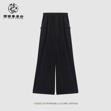 Cashmere Trousers，Soft Warm, Classic Straight Fit, Luxury Winter Guangdong Black Pearl Gambiered Guangdong Gauze xiangyunsha