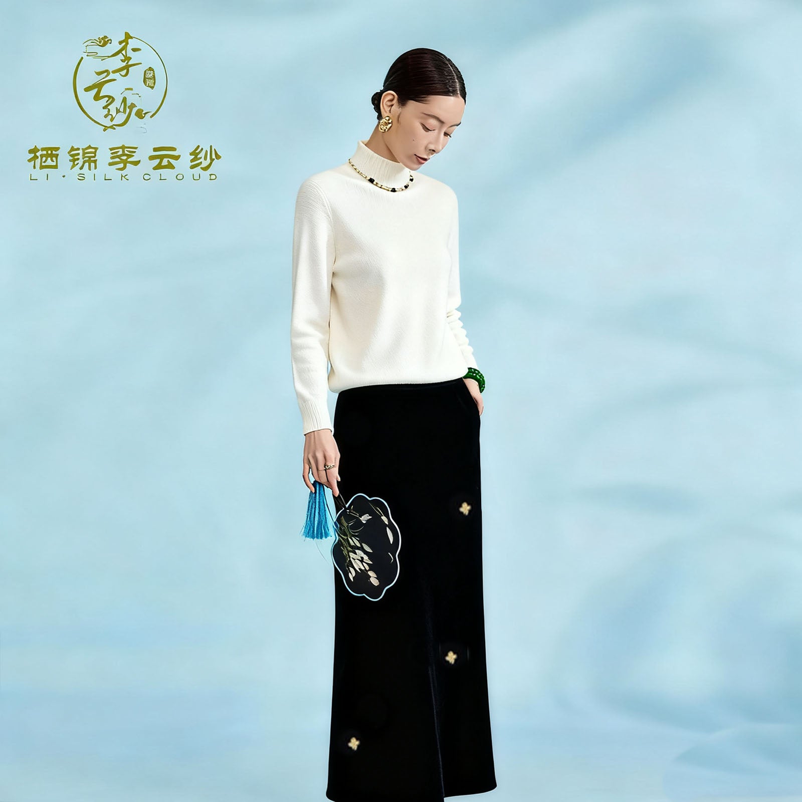 New Chinese-style half skirt | elegant Soft breathable Guangdong Black Pearl Gambiered Guangdong Gauze xiangyunsha
