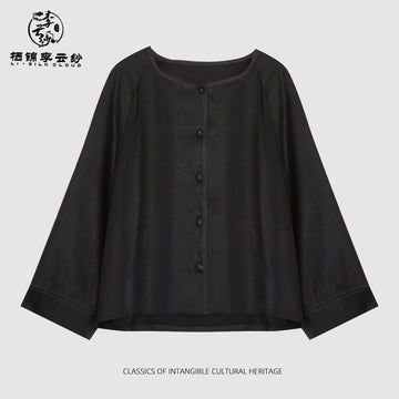 Sleeve Outerwear - Chinese Classic Style,Comfortable Silk Coat Guangdong Black Pearl Gambiered Guangdong Gauze xiangyunsha