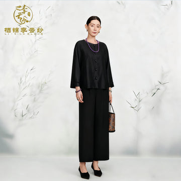 Sleeve Outerwear - Chinese Classic Style,Comfortable Silk Coat Guangdong Black Pearl Gambiered Guangdong Gauze xiangyunsha