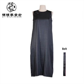 Chinese-style Xiangyunsha dress Removable belt Orientalminimalist design  Guangdong Black Pearl Gambiered Guangdong Gauze xiangyunsha