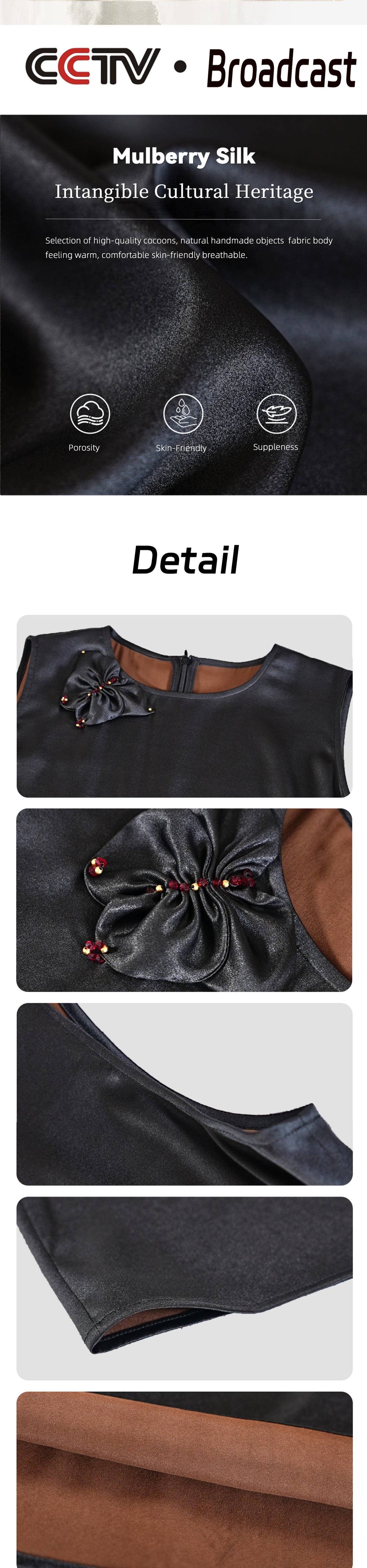 Chinese-style Xiangyunsha dress Removable belt Orientalminimalist design  Guangdong Black Pearl Gambiered Guangdong Gauze xiangyunsha