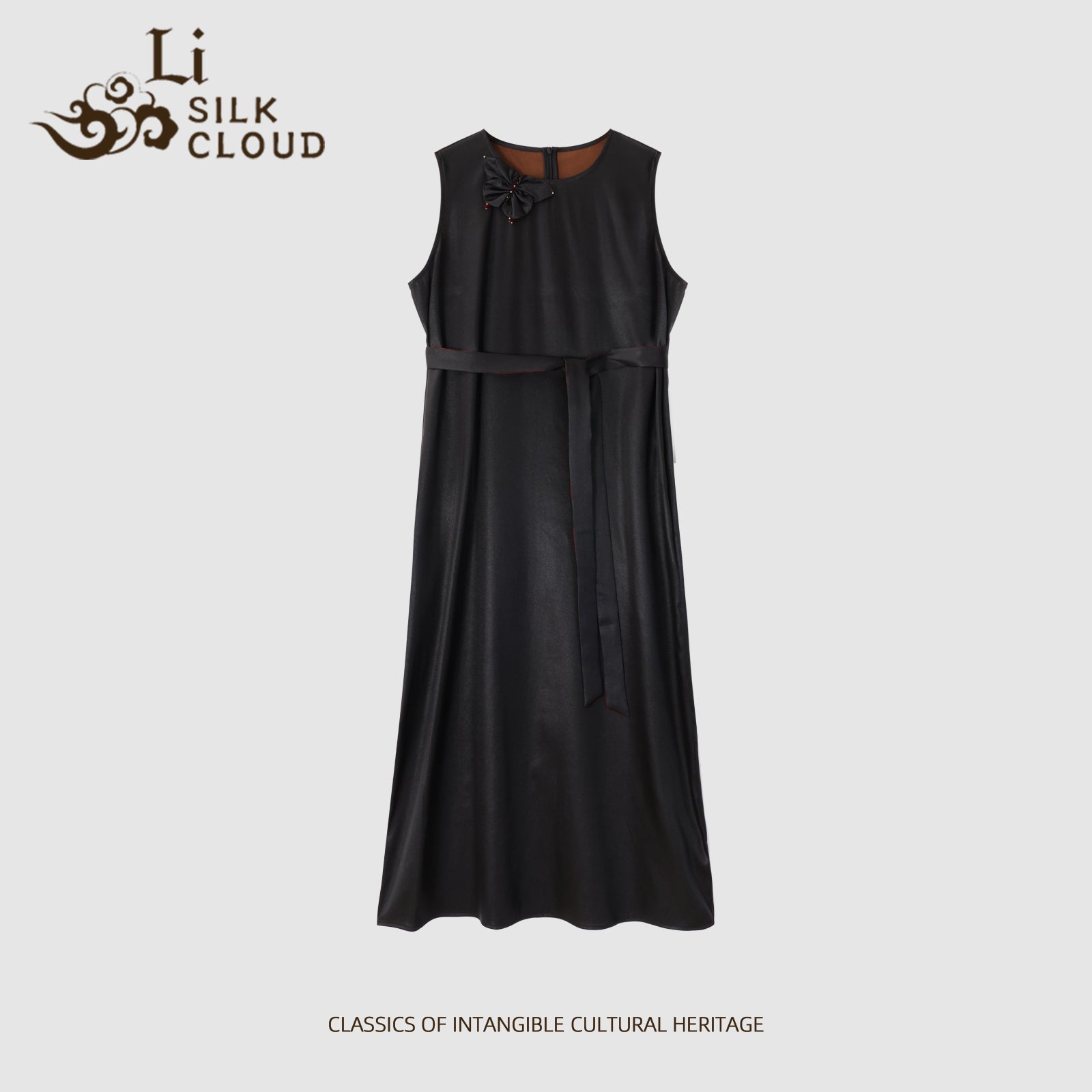 Guangdong Black Pearl Gambiered Guangdong Gauze xiangyunsha Dress, Natural Tuberose Dye, Ancient Sun-Drying Craft, Drapable & Wrinkle-Resistant, Hides Hips & Fat for All Body Types