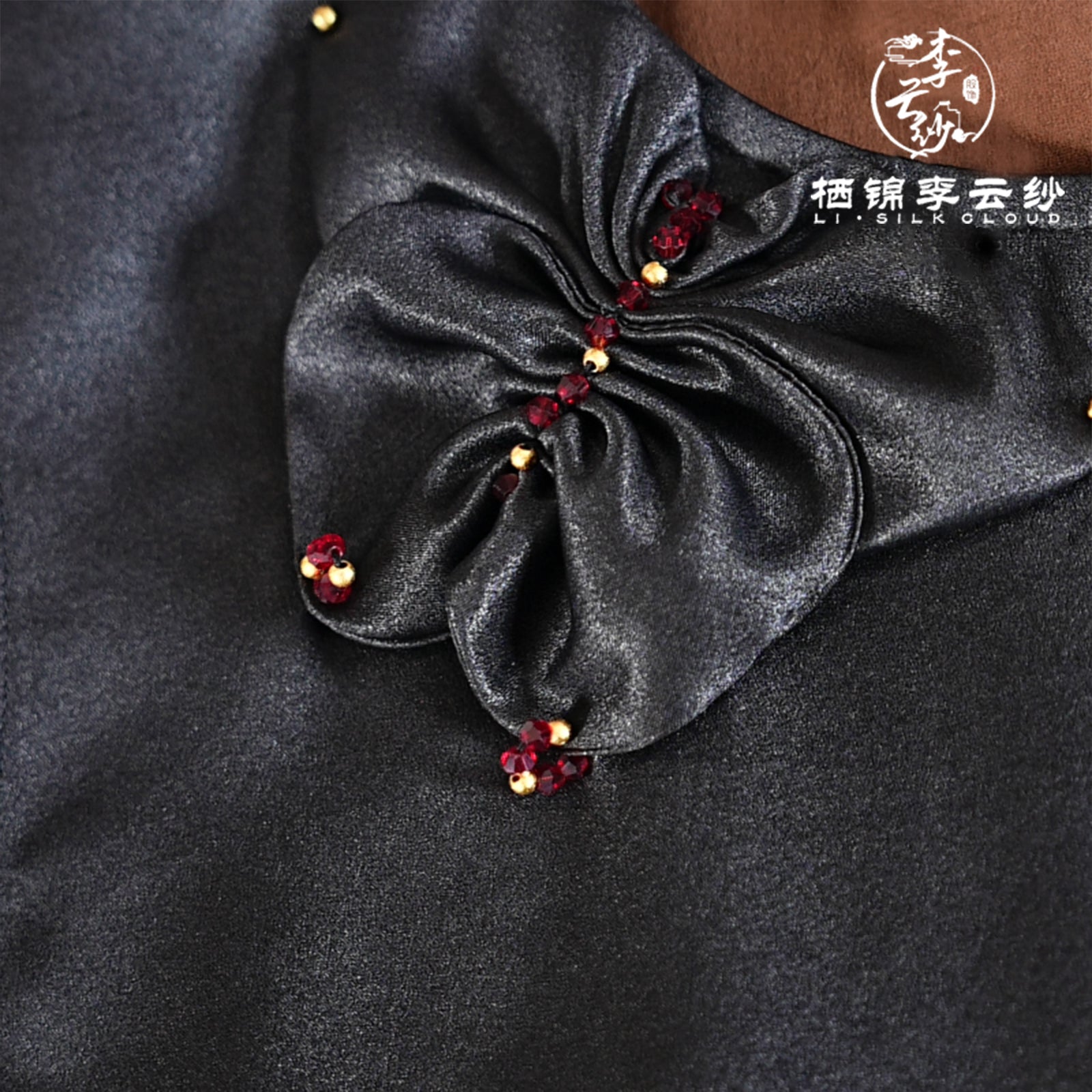Chinese-style Xiangyunsha dress Removable belt Orientalminimalist design  Guangdong Black Pearl Gambiered Guangdong Gauze xiangyunsha