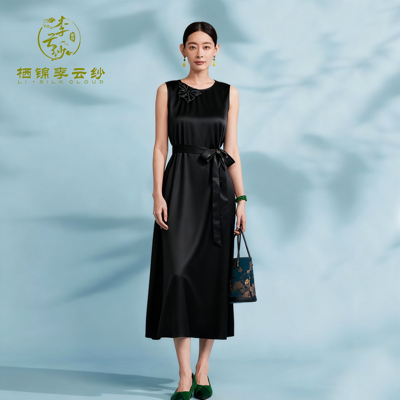 Guangdong Black Pearl Gambiered Guangdong Gauze xiangyunsha Dress, Natural Tuberose Dye, Ancient Sun-Drying Craft, Drapable & Wrinkle-Resistant, Hides Hips & Fat for All Body Types