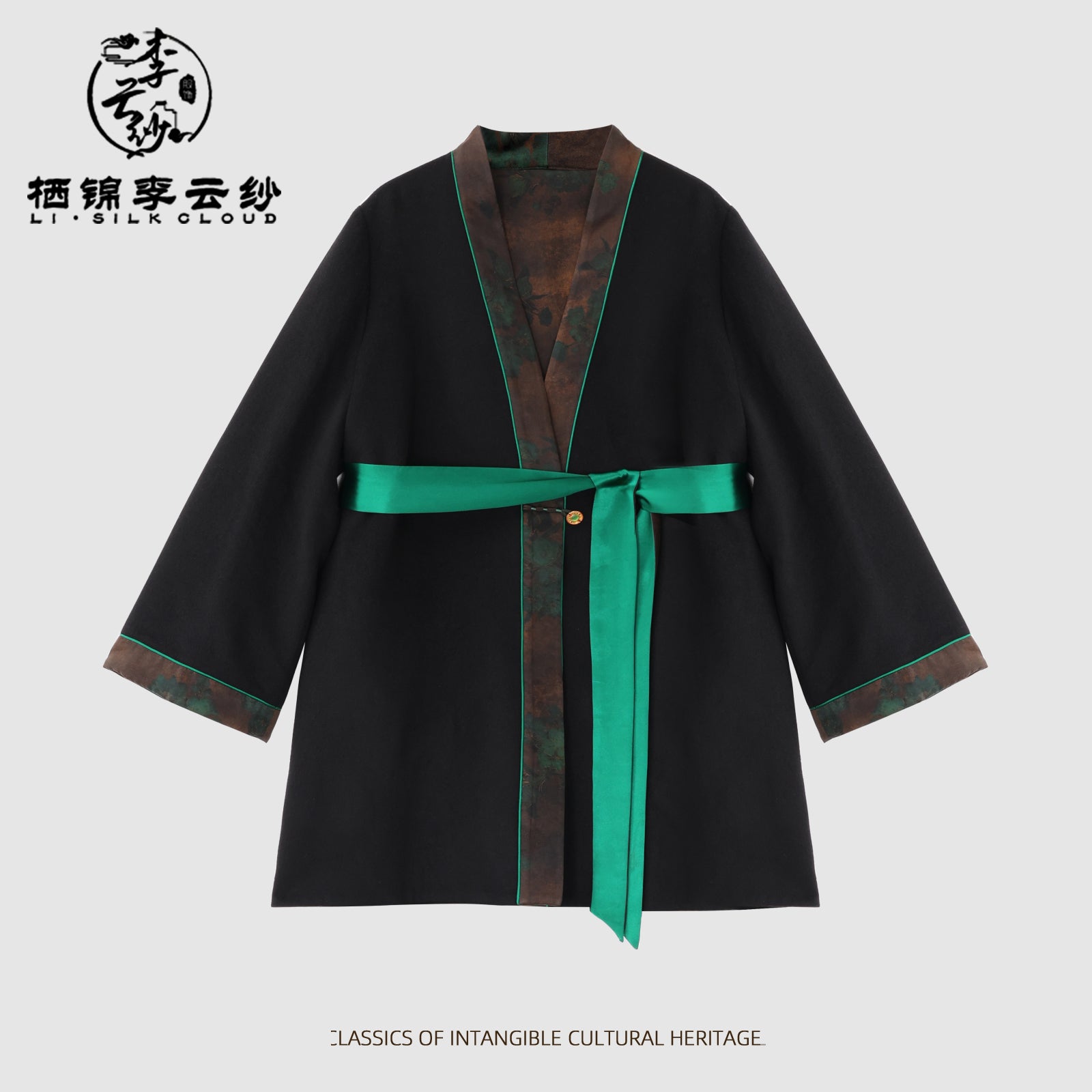 LI SILK CLOUDxiangyunsha Warm Wool Coat - Traditional Oriental Style, Thermal Outerwear for Cold Days Guangdong Black Pearl Gambiered