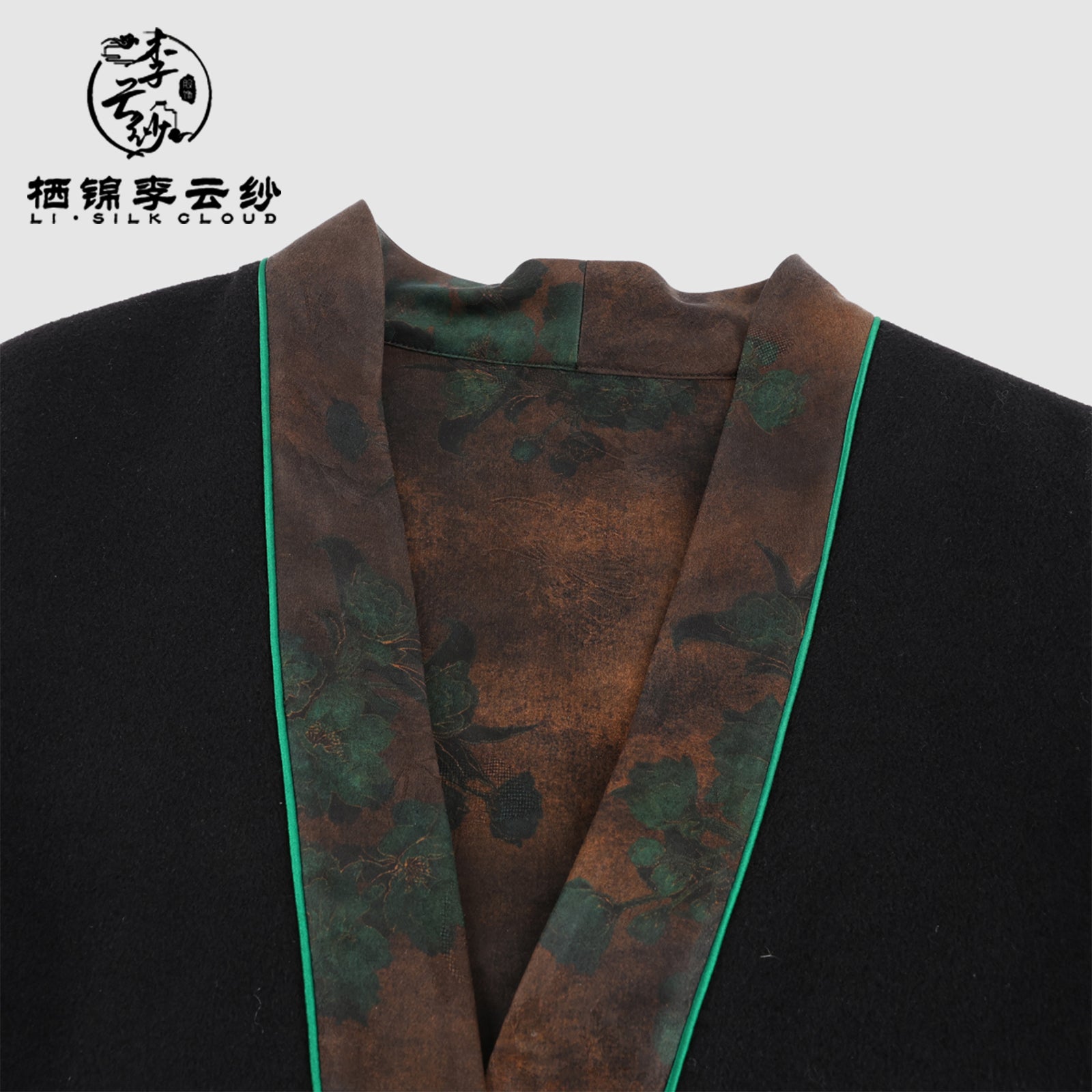 LI SILK CLOUDxiangyunsha Warm Wool Coat - Traditional Oriental Style, Thermal Outerwear for Cold Days Guangdong Black Pearl Gambiered