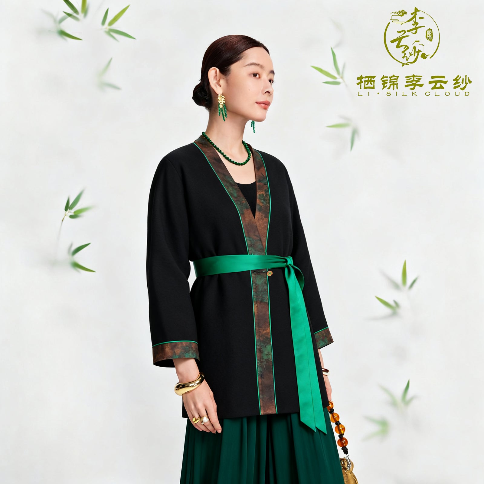 LI SILK CLOUDxiangyunsha Warm Wool Coat - Traditional Oriental Style, Thermal Outerwear for Cold Days Guangdong Black Pearl Gambiered