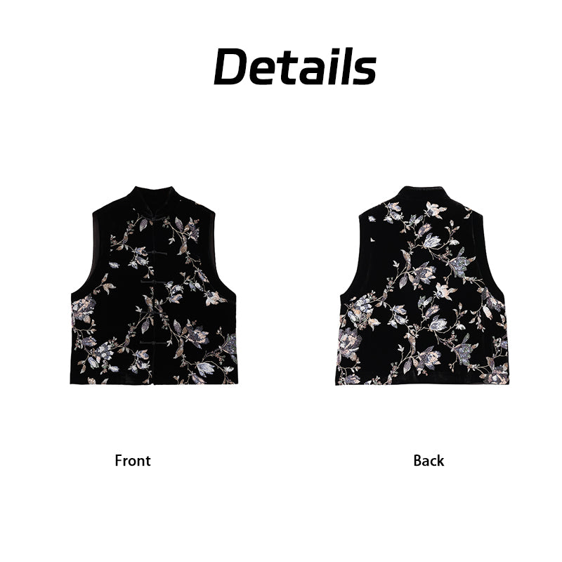 Xiangyunsha waistcoat . Handmade button fastenings · Floraland bird motifs Guangdong Black Pearl Gambiered Guangdong Gauze xiangyunsha