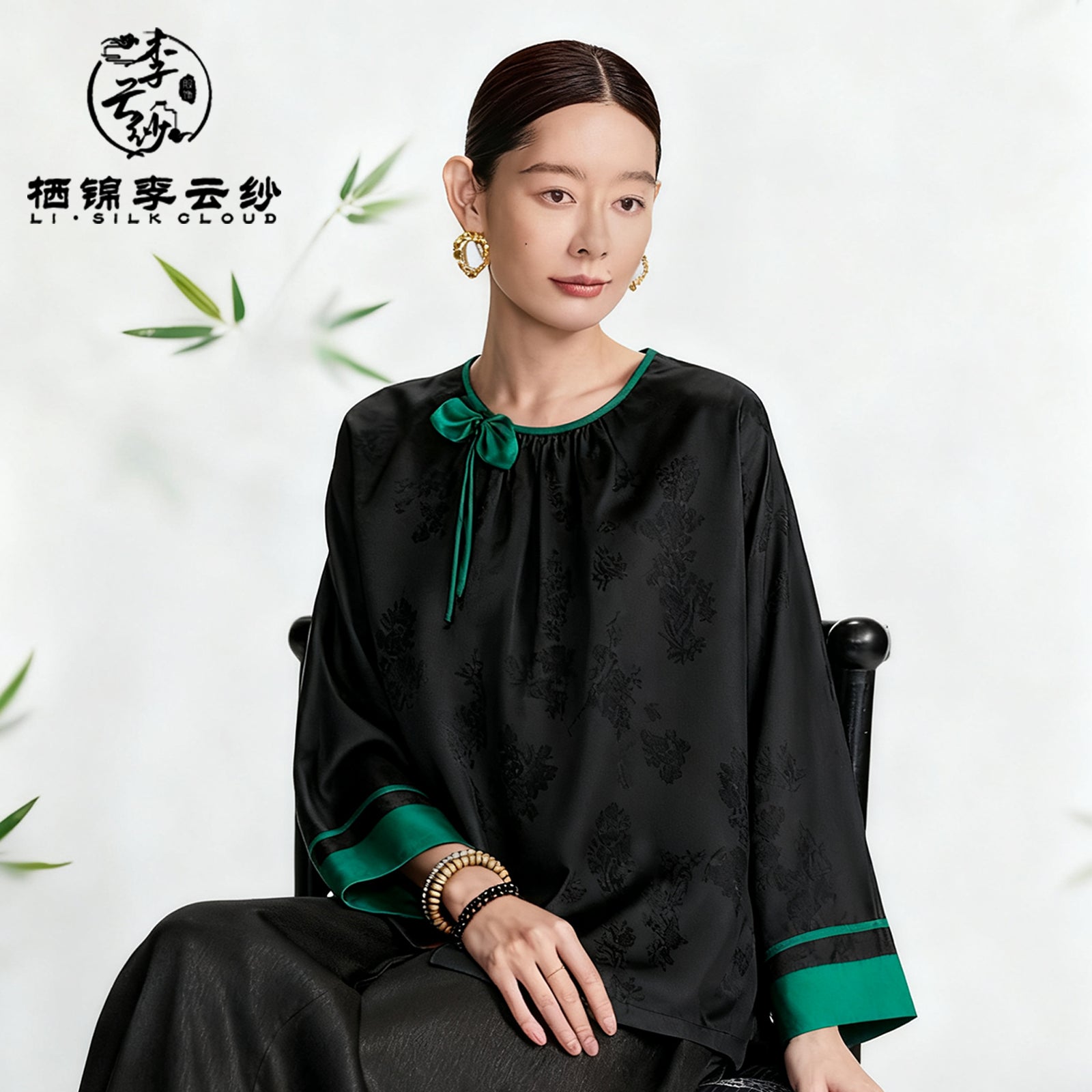 Xiangyunsha Oriental Green Bow TOP hand embroidery Traditional Craft Guangdong Black Pearl Gambiered Guangdong Gauze xiangyunsha