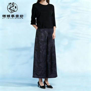 Black classic trousers Xiangyunsha fabric slightly drooping Guangdong Black Pearl Gambiered Guangdong Gauze xiangyunsha