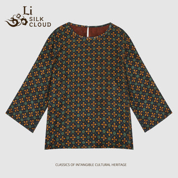 Vintage Xiangyunsha Top | Micro-slit heat dissipation design&Retro dyeing | Guangdong Black Pearl  Gambiered Guangdong Gauze xiangyunsha