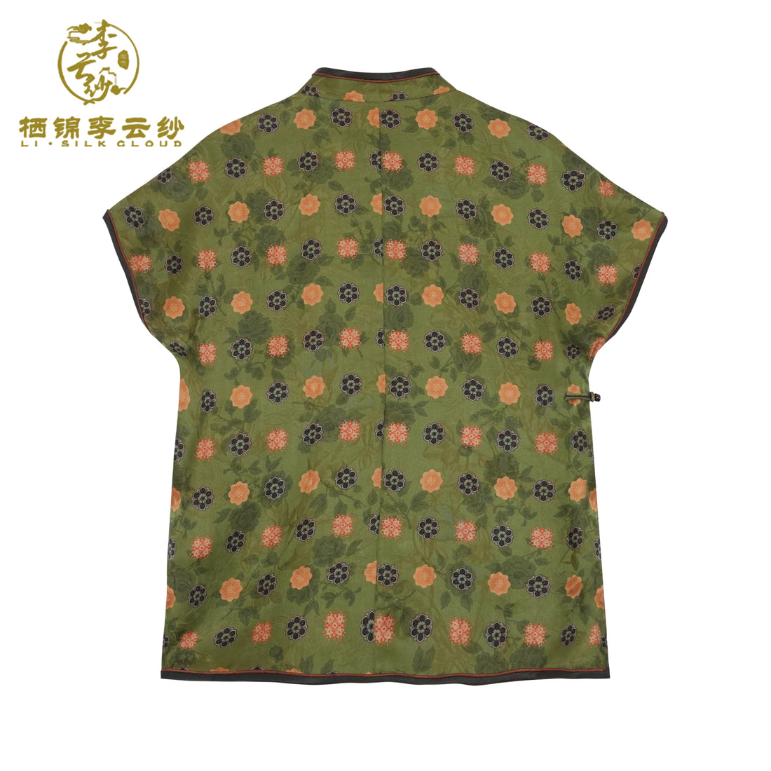 Stand-Collar Short Sleeve Top，Ancient Style Oriental Patterns Guangdong Black Pearl Gambiered Guangdong Gauze xiangyunsha