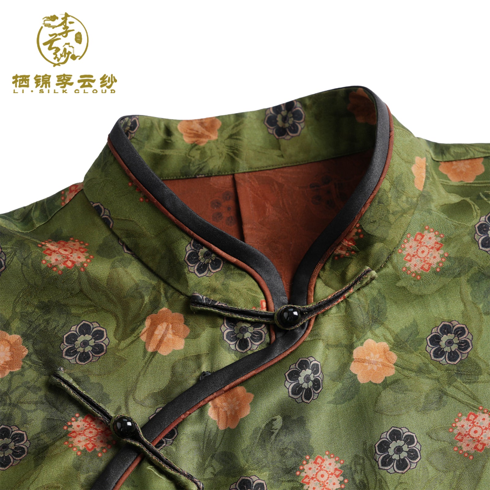 Stand-Collar Short Sleeve Top，Ancient Style Oriental Patterns Guangdong Black Pearl Gambiered Guangdong Gauze xiangyunsha