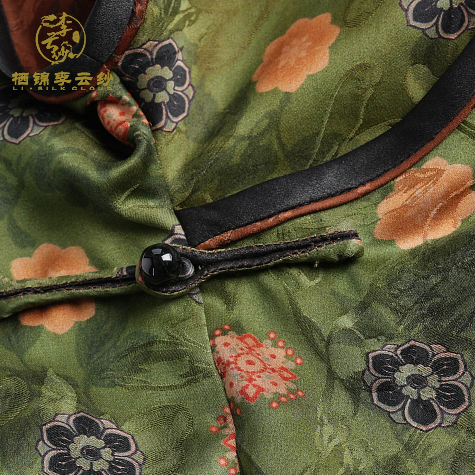 Stand-Collar Short Sleeve Top，Ancient Style Oriental Patterns Guangdong Black Pearl Gambiered Guangdong Gauze xiangyunsha