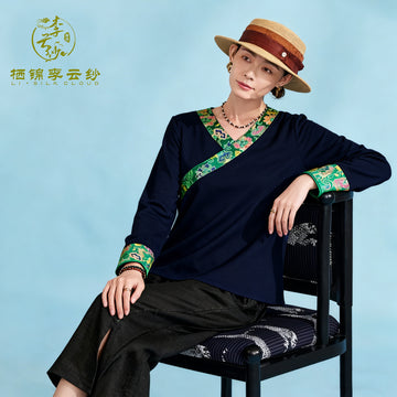 LI SILK CLOUD Top V-neck Draping Slim-fit Mulberry Silk Long Sleeve Office Blouse