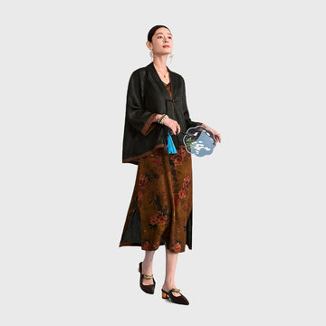 Xiangyunsha Chinese Coat |Traditional Knot Accents |40°Cstill fresh and elegant|Guangdong Black Pearl GambieredGuangdong Gauze xiangyunsha