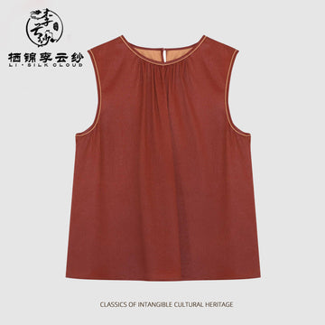 Vest - Skin-Friendly Silk Fabric,Comfortable Daily Vest Guangdong Black Pearl Gambiered Guangdong Gauze xiangyunsha