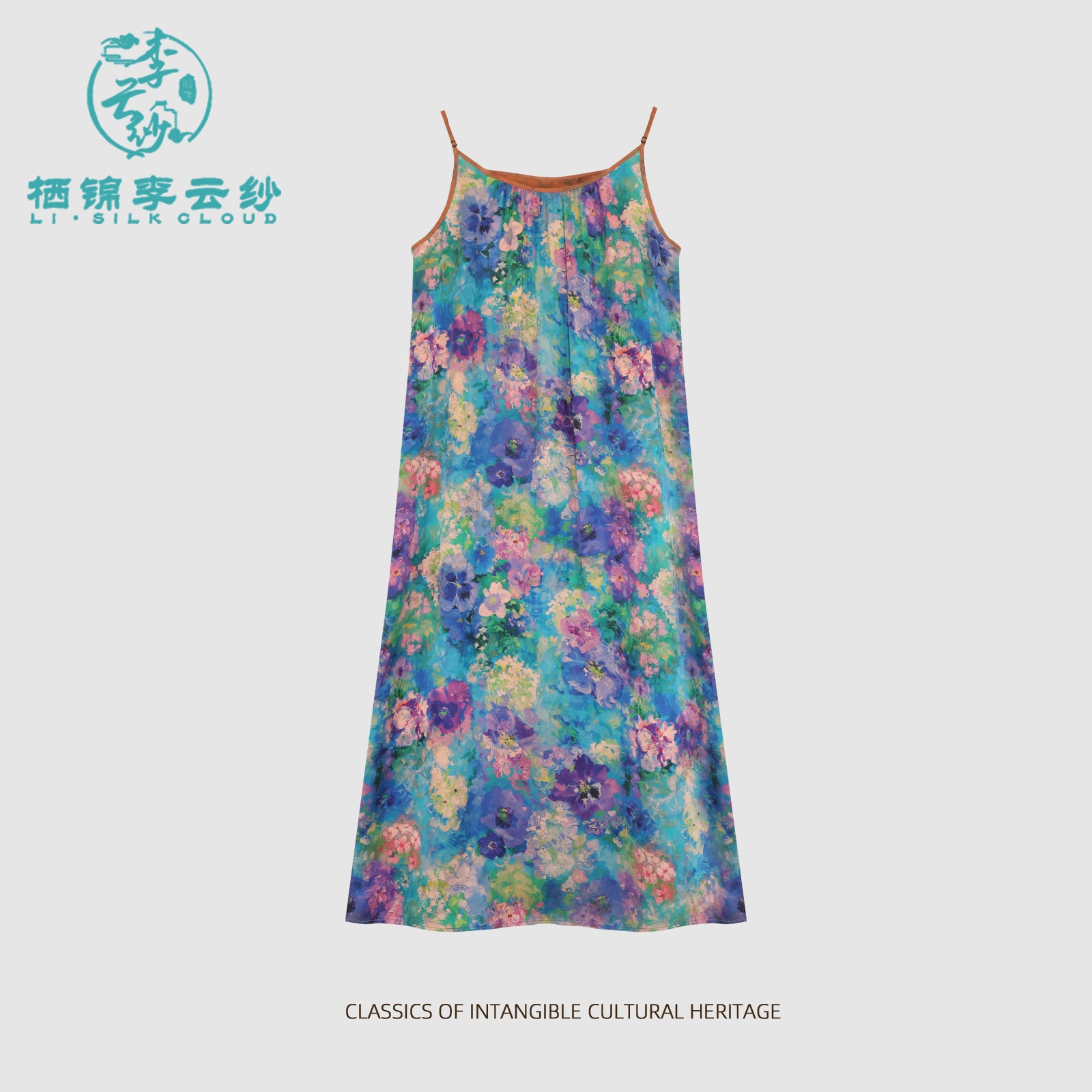 Dress - Monet Color Palette, 100% Mulberry Silk Guangdong Black Pearl Gambiered Gauze xiangyunsha Camisole
