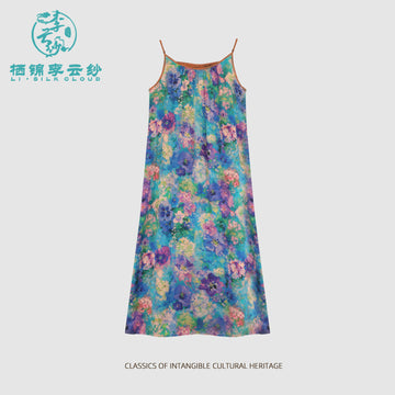 Dress - Monet Color Palette, 100% Mulberry Silk Guangdong Black Pearl Gambiered Gauze xiangyunsha Camisole