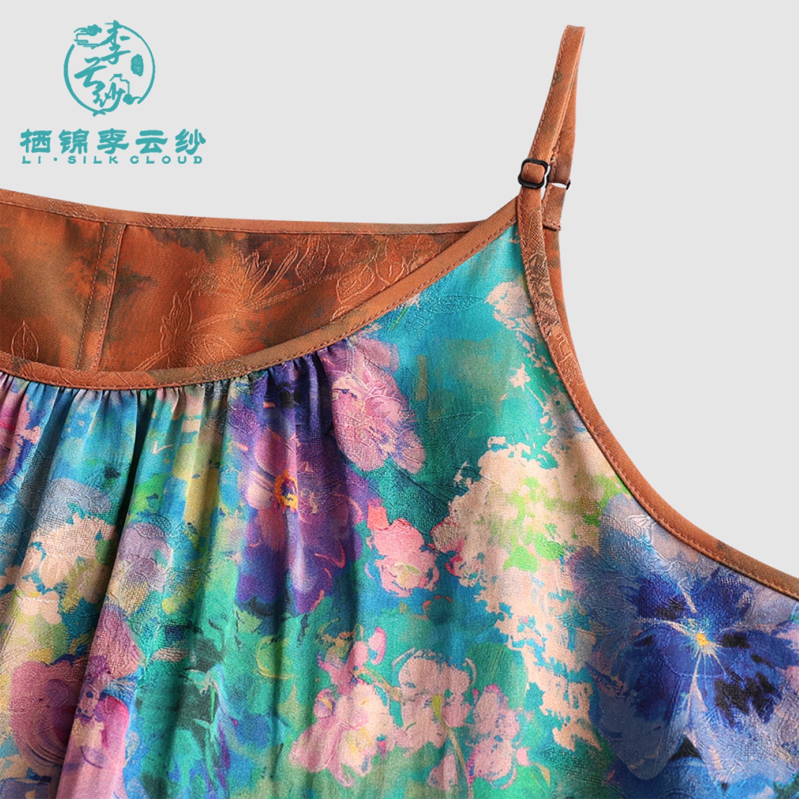 Dress - Monet Color Palette, 100% Mulberry Silk Guangdong Black Pearl Gambiered Gauze xiangyunsha Camisole