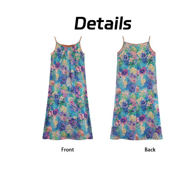 Dress - Monet Color Palette, 100% Mulberry Silk Guangdong Black Pearl Gambiered Gauze xiangyunsha Camisole