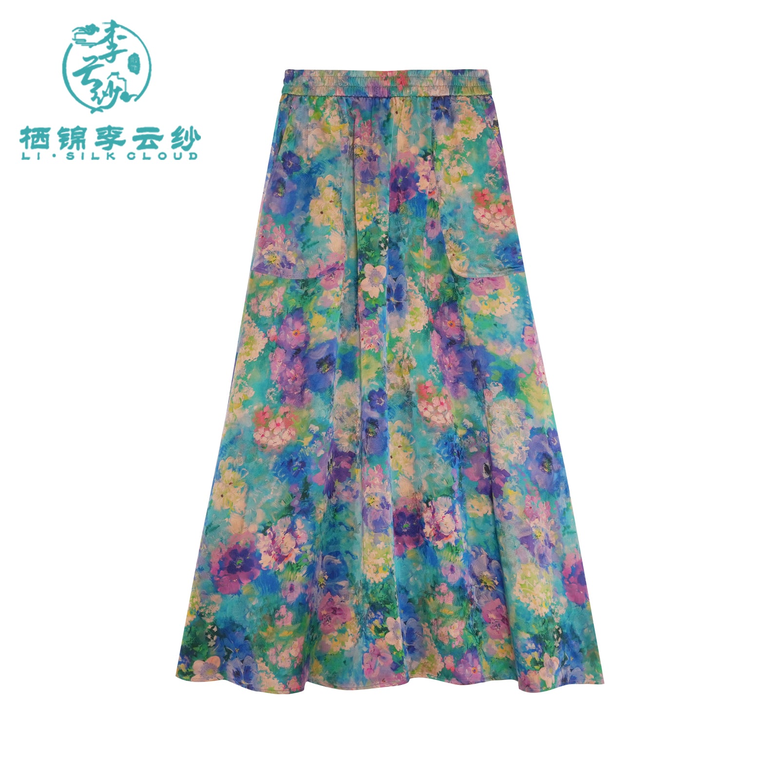 Long Skirt - Monet-Inspired Colors Oriental Style Guangdong Black Pearl Gambiered Guangdong Gauze xiangyunsha