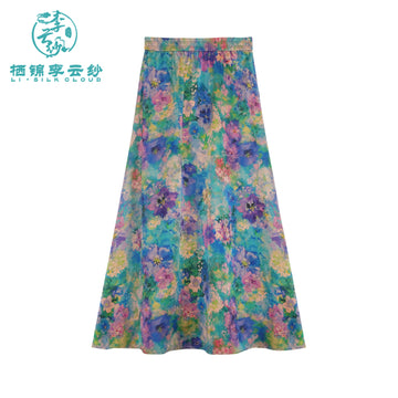 Long Skirt - Monet-Inspired Colors Oriental Style Guangdong Black Pearl Gambiered Guangdong Gauze xiangyunsha
