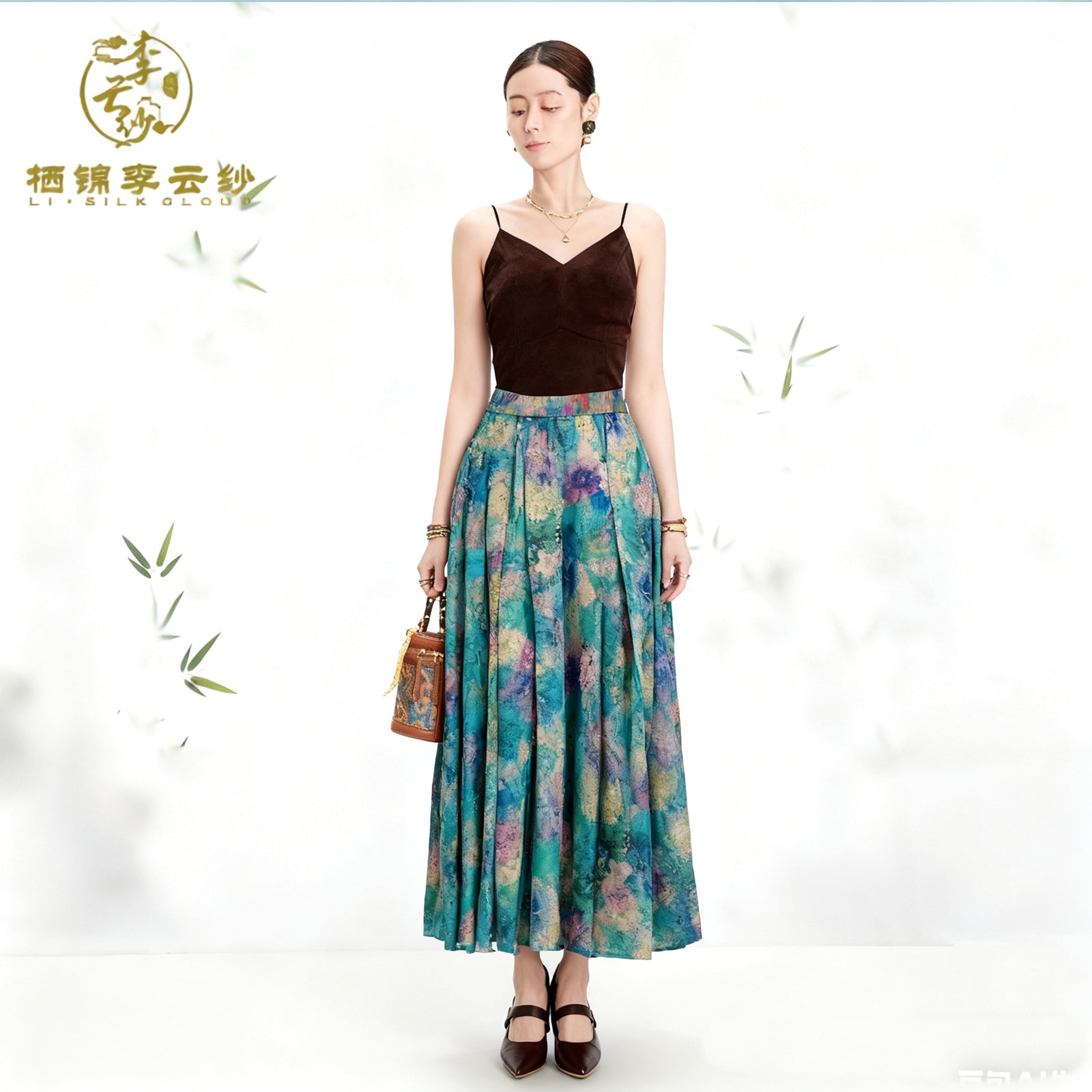 Long Skirt - Monet-Inspired Colors Oriental Style Guangdong Black Pearl Gambiered Guangdong Gauze xiangyunsha