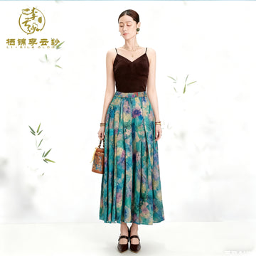 Long Skirt - Monet-Inspired Colors Oriental Style Guangdong Black Pearl Gambiered Guangdong Gauze xiangyunsha