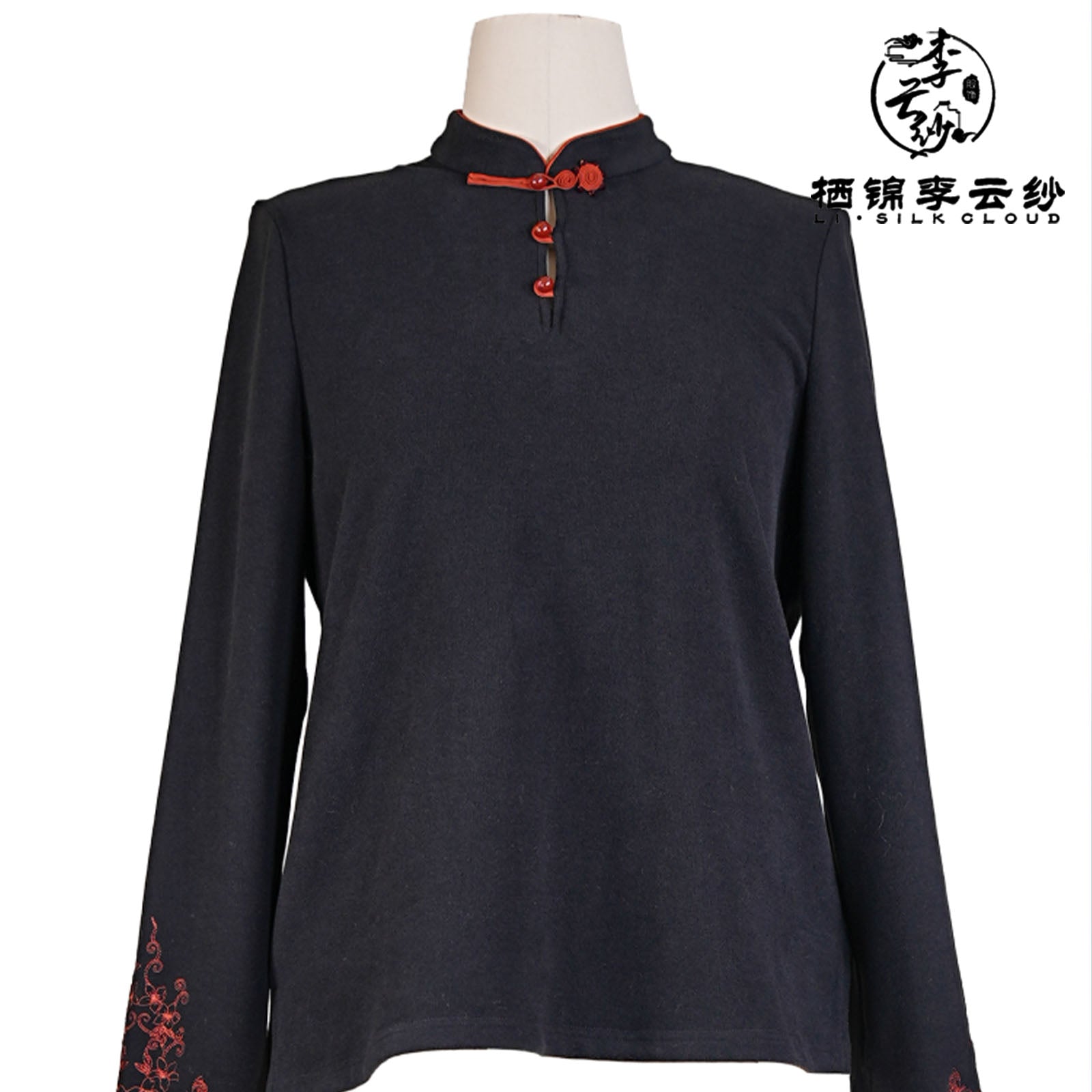 Long Sleeve Top，Classic Knot Buttons Oriental  Guangdong Black Pearl Gambiered Guangdong Gauze xiangyunsha