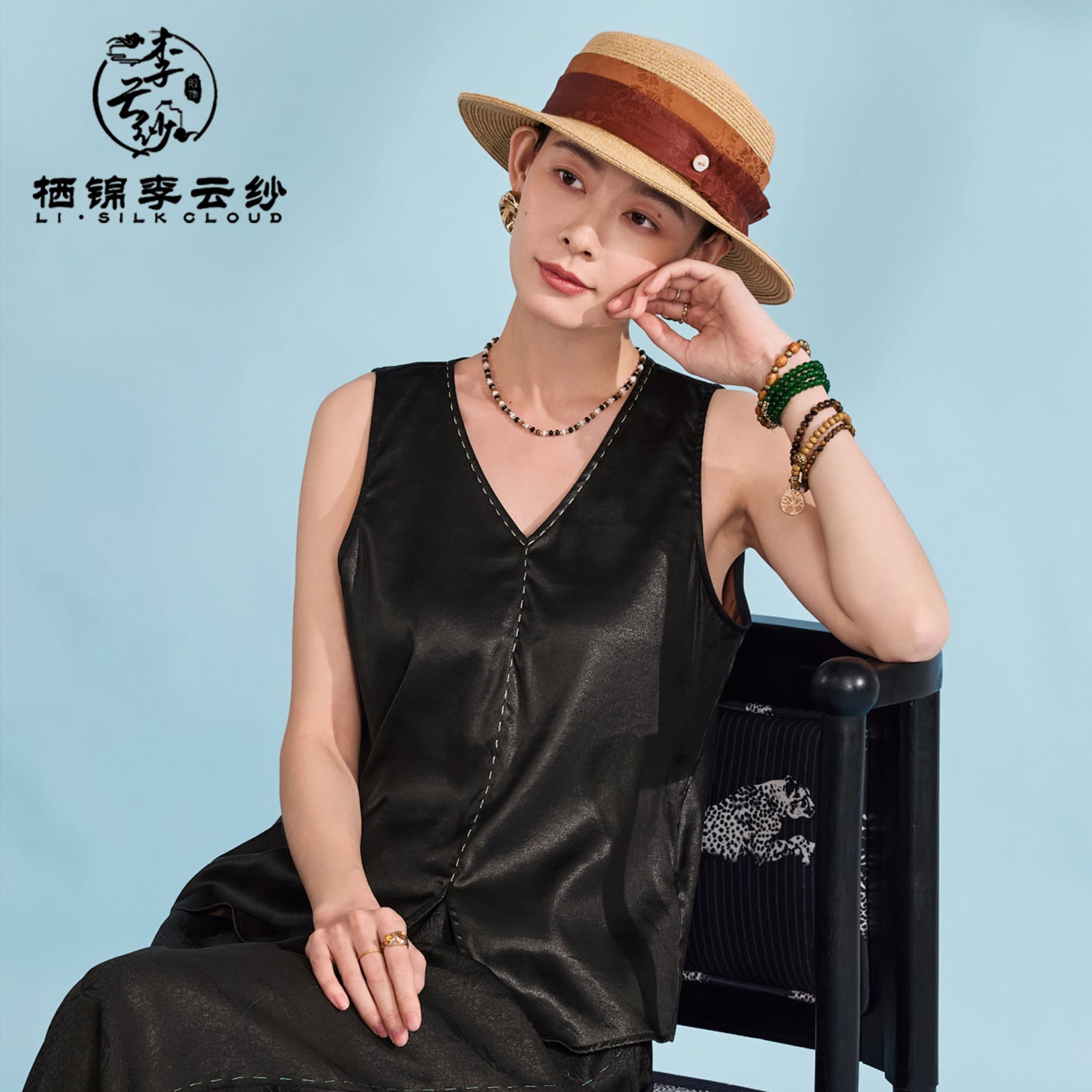 Camisole Top - Pure Black Drapey Mulberry Silk Vest, Traditional Craft for Inner/Outer Wear,Guangdong Black Pearl Gambiered Guangdong Gauze xiangyunsha