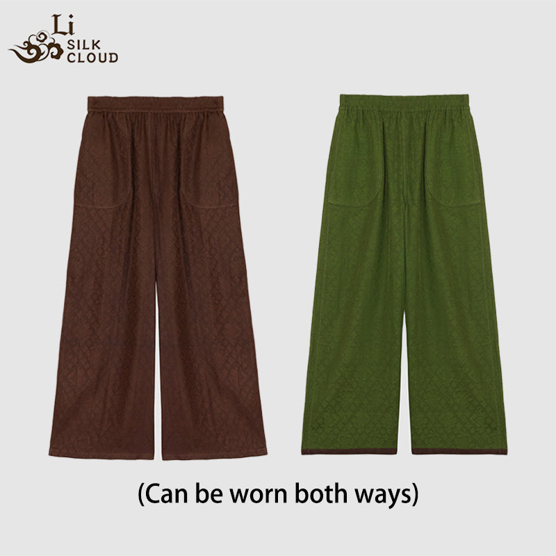 LI SILK CLOUD xiangyunsha Trousers,Breathable Material,Soft Texture,Oriental Pattern Details  Guangdong Gauze