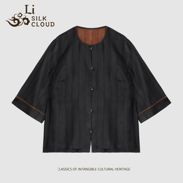 Xiangyunsha mature-style vertical pleated top · Cooling andbreathable   Guangdong Black Pearl Gambiered GuangdongGauze xiangyunsha