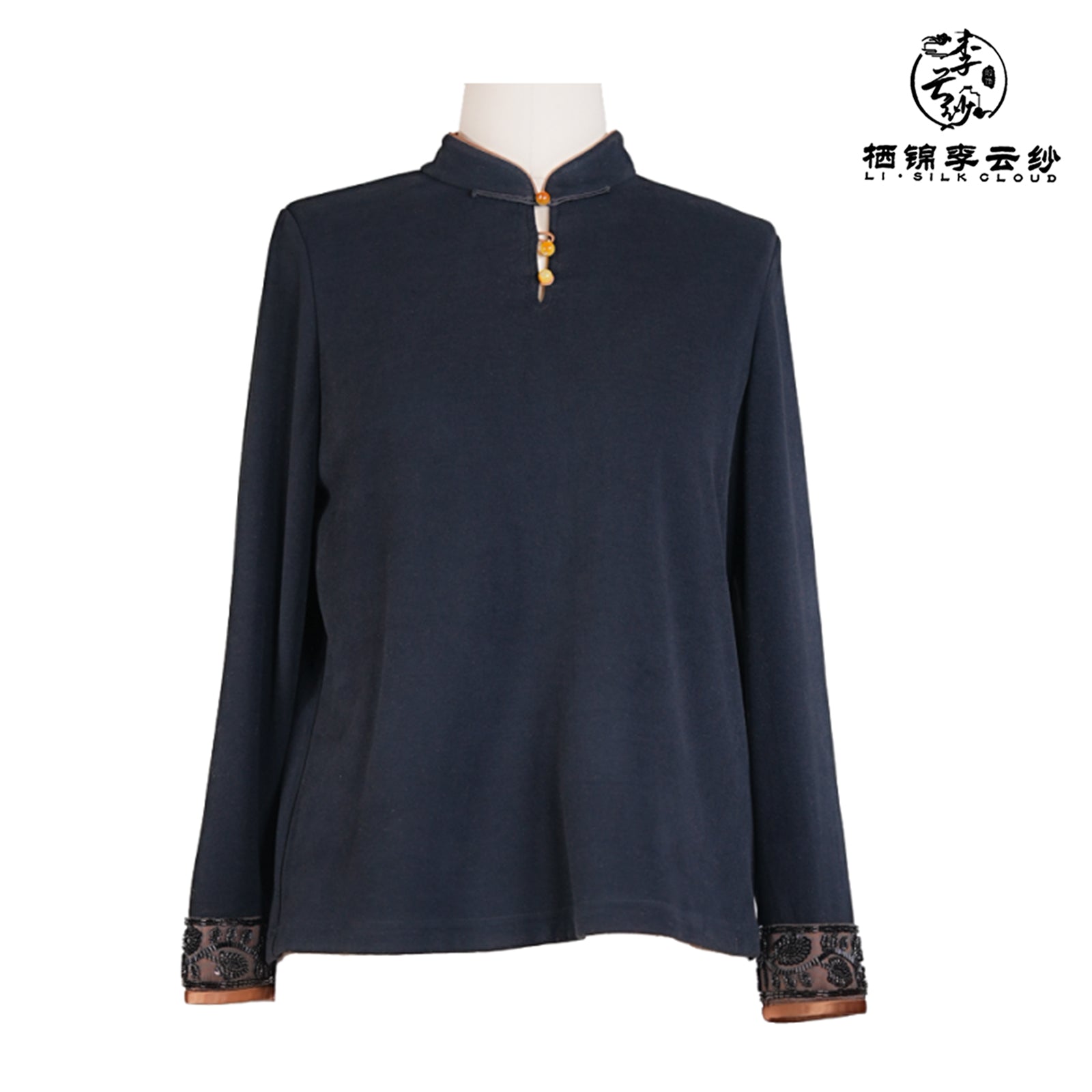 Shirt， Long Sleeve, Thermal Cashmere Blend, Warm Winter Formal  Guangdong Black Pearl Gambiered Guangdong Gauze xiangyunsha