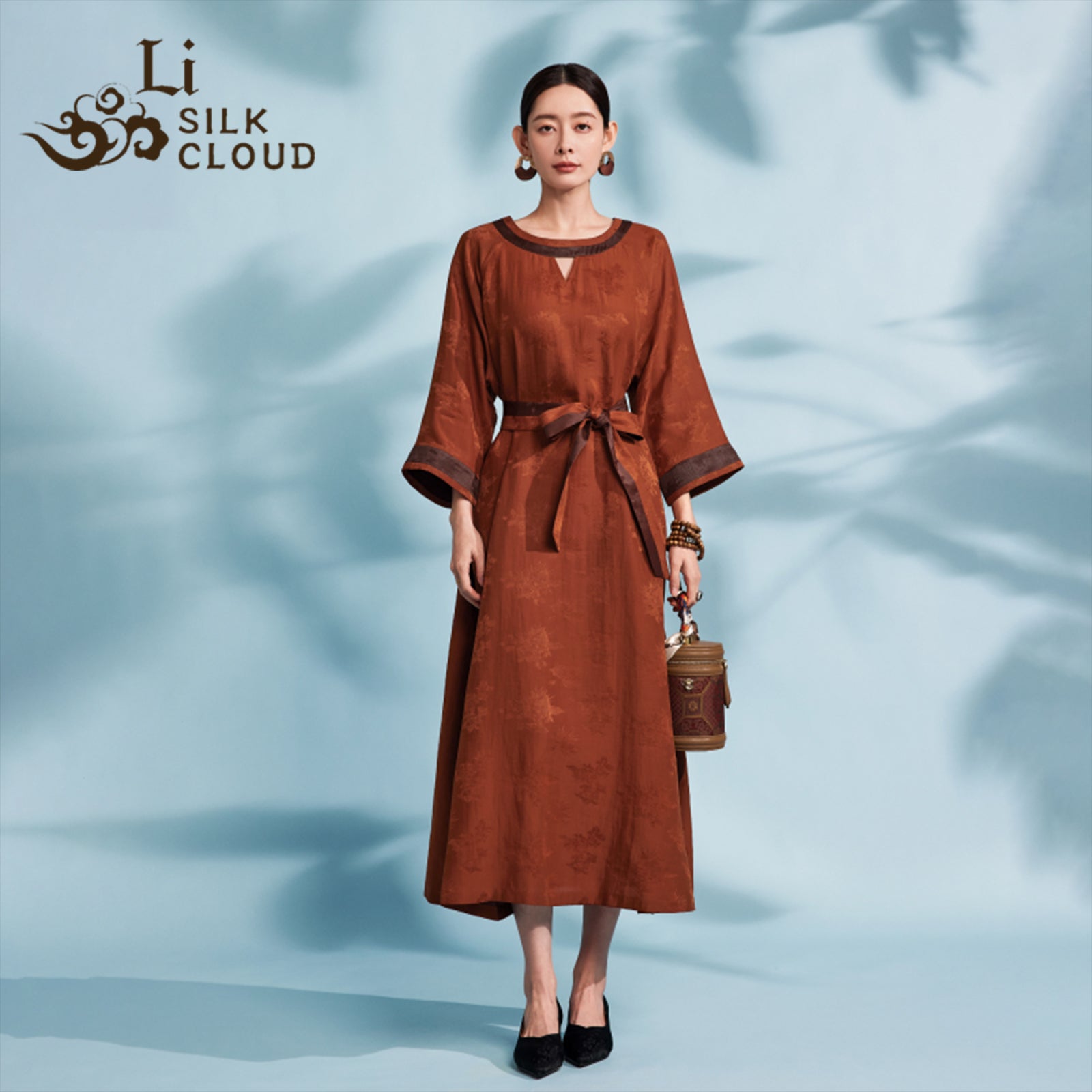 Xiangyunsha Silk Dress | Detachable Belt = 2Styles | Sweat-Free Draped Luxury Guangdong Black PearlGambiered Guangdong Gauze xiangyunsha