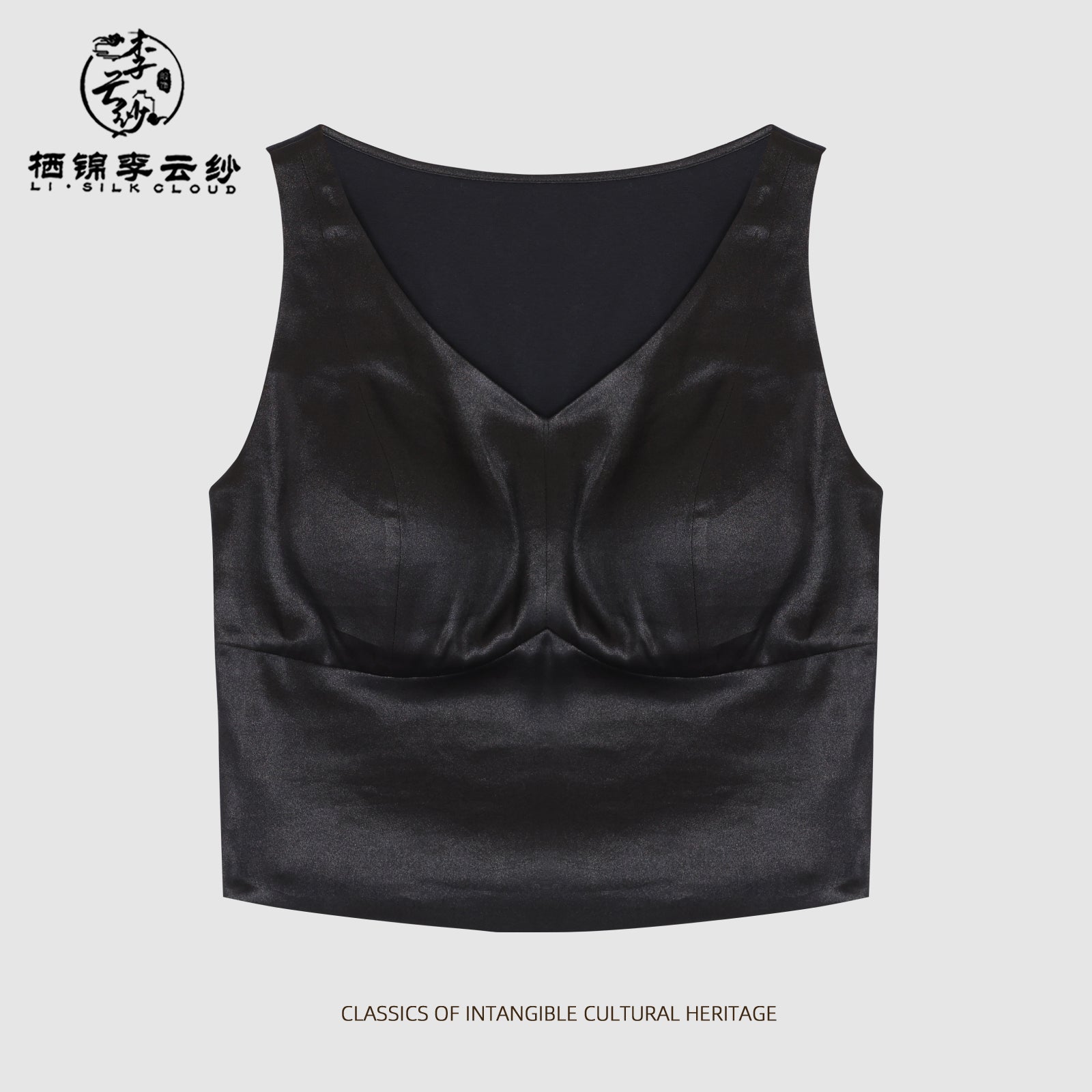 Backless Top Sexy Elegant Silk Blouse，Guangdong Black Pearl Gambiered Guangdong Gauze xiangyunsha
