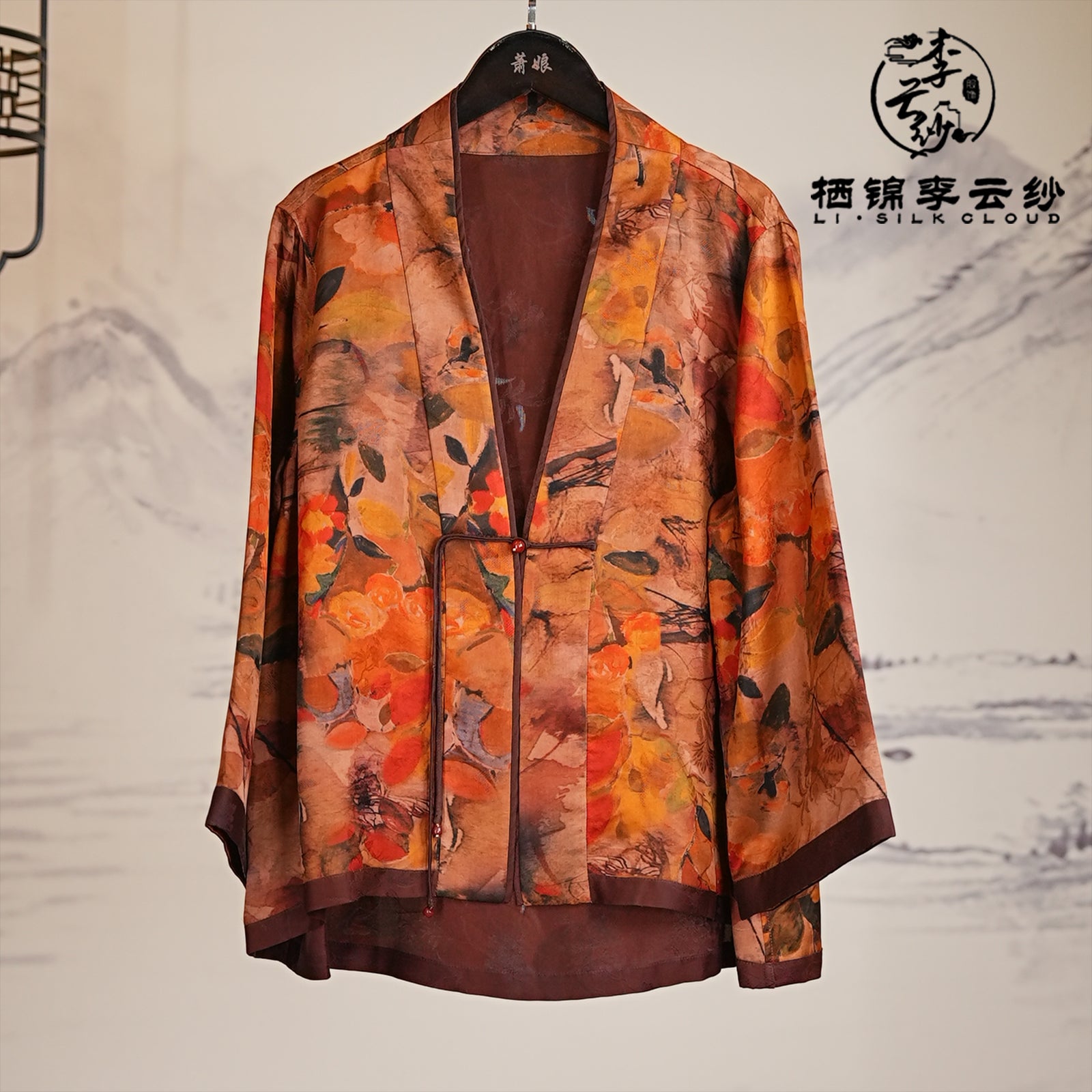 Outerwear，Soft Breathable Fabric, Elegant Casual Formal Coat Guangdong Black Pearl Gambiered Guangdong Gauze xiangyunsha