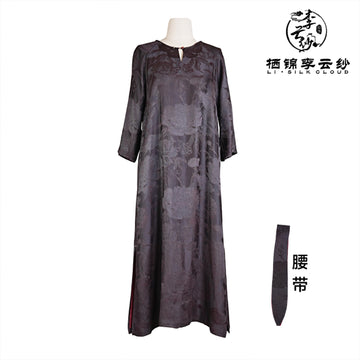 Retro Xiangyunsha Dress · Soft Gold Fabric, DetachableBelt . Guangdong Black Pearl Gambiered Guangdong Gauzexiangyunsha