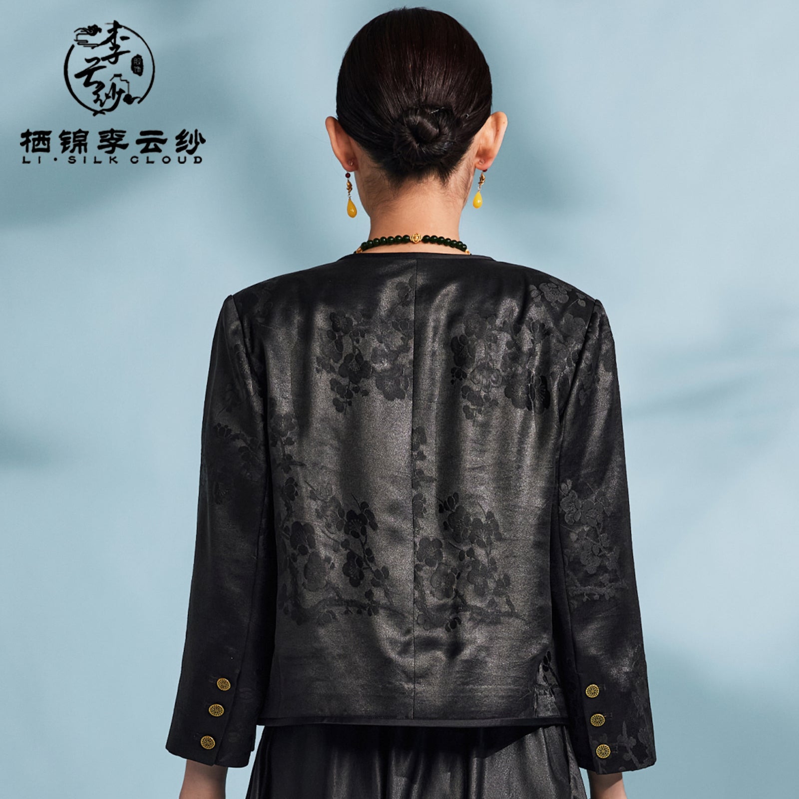 Xiangyunsha Embroidered Jacket | Slight sheen tranquilityblack | Guangdong Black Pearl Gambiered GuangdongGauze xiangyunsha