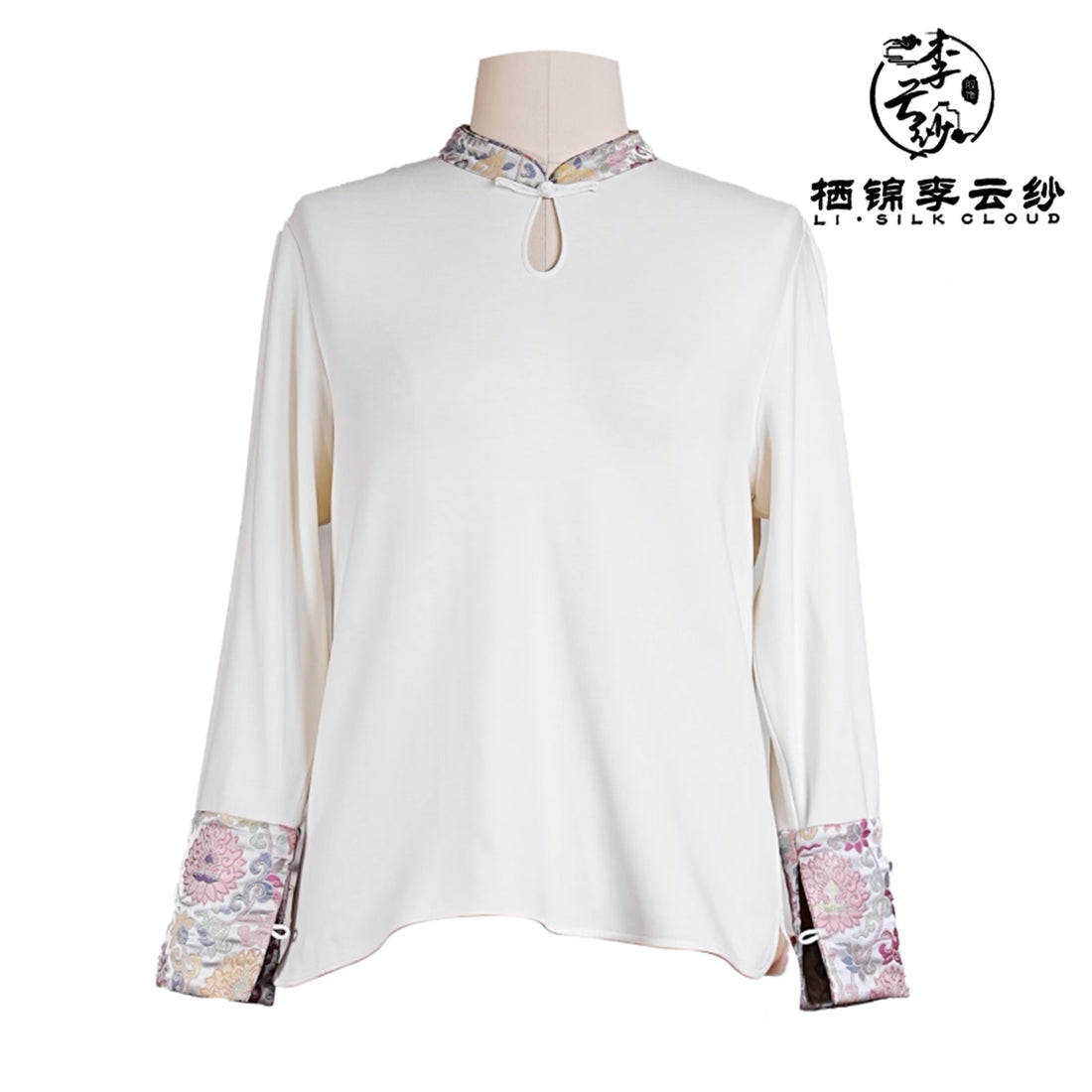 LI SILK CLOUD Top Asymmetric Hem Chinese-style Silk Loose Tunic