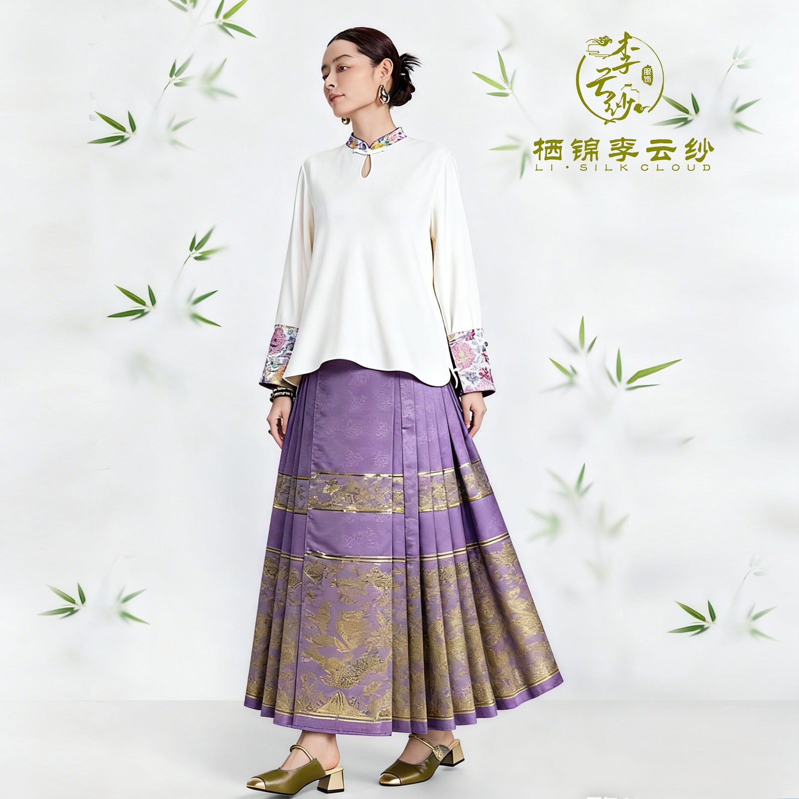 LI SILK CLOUD Top Asymmetric Hem Chinese-style Silk Loose Tunic