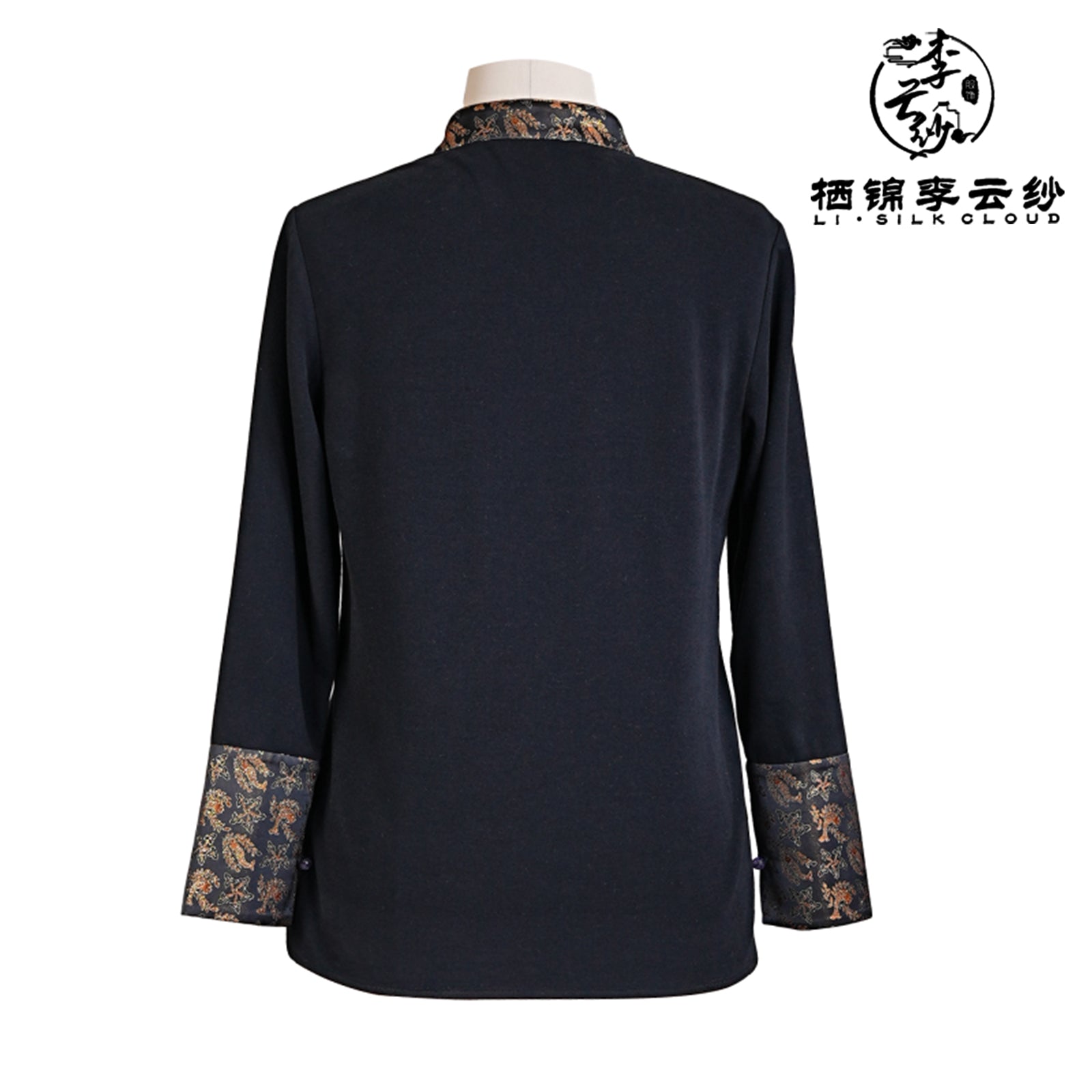 LI SILK CLOUD Top Stand Collar Draping Slim-fit Mulberry Silk Long Sleeve Office Blouse